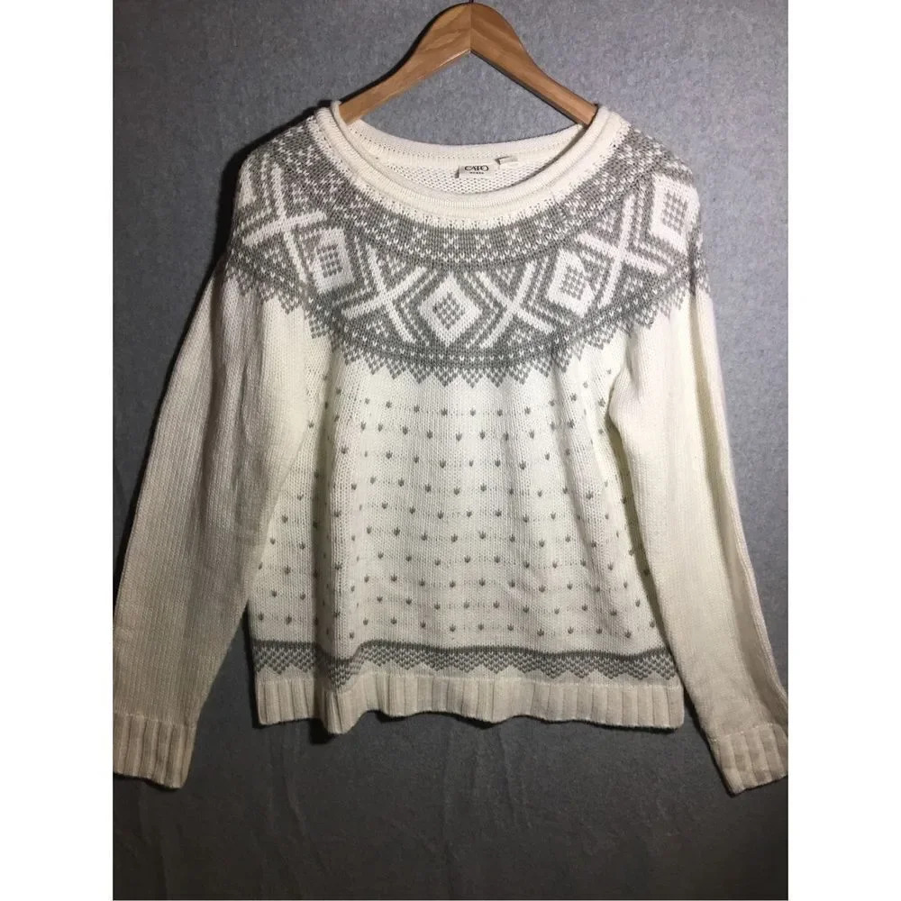 Womens Cato Sweater Winter Patterned Grey Sequined Casual Thick Layering